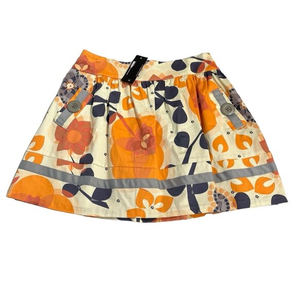 Necessary Object‎ Skirt Womens M Orange Gray Floral Mini Aline Artsy Boho Hippie - Picture 1 of 8